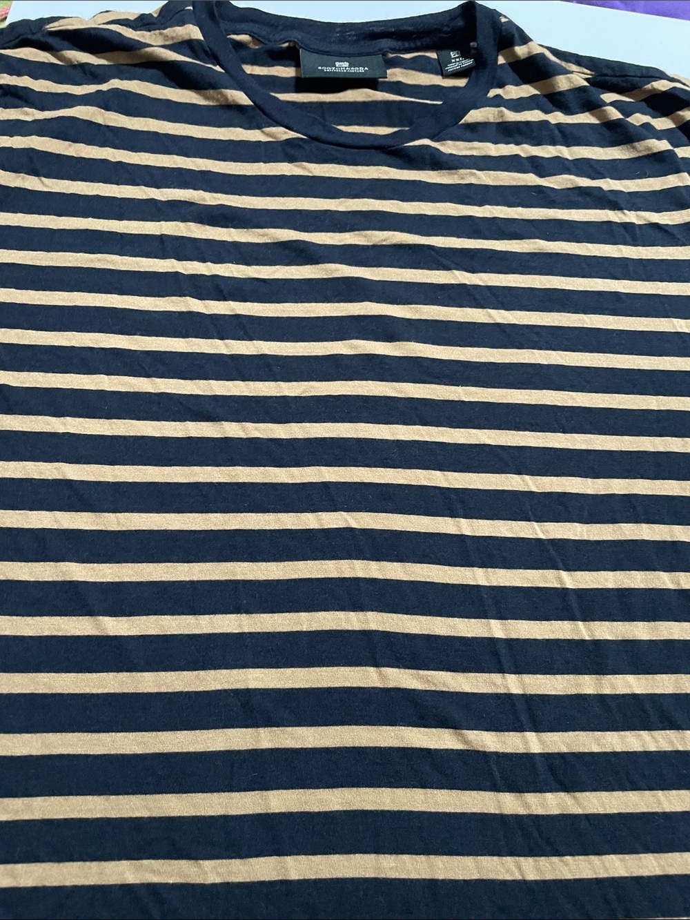 Scotch & Soda Black and Tan Striped Short Sleeve Crew